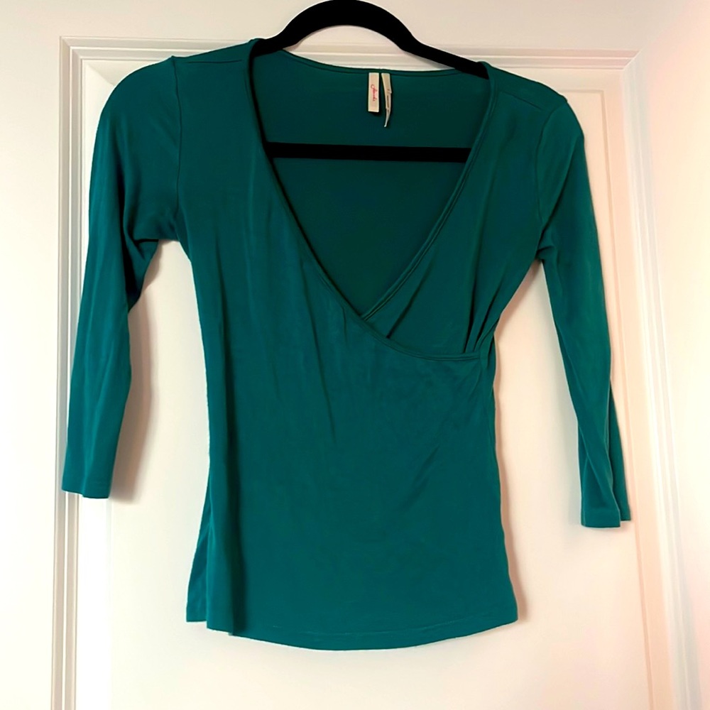 Green faux-wrap top with a ballet feel